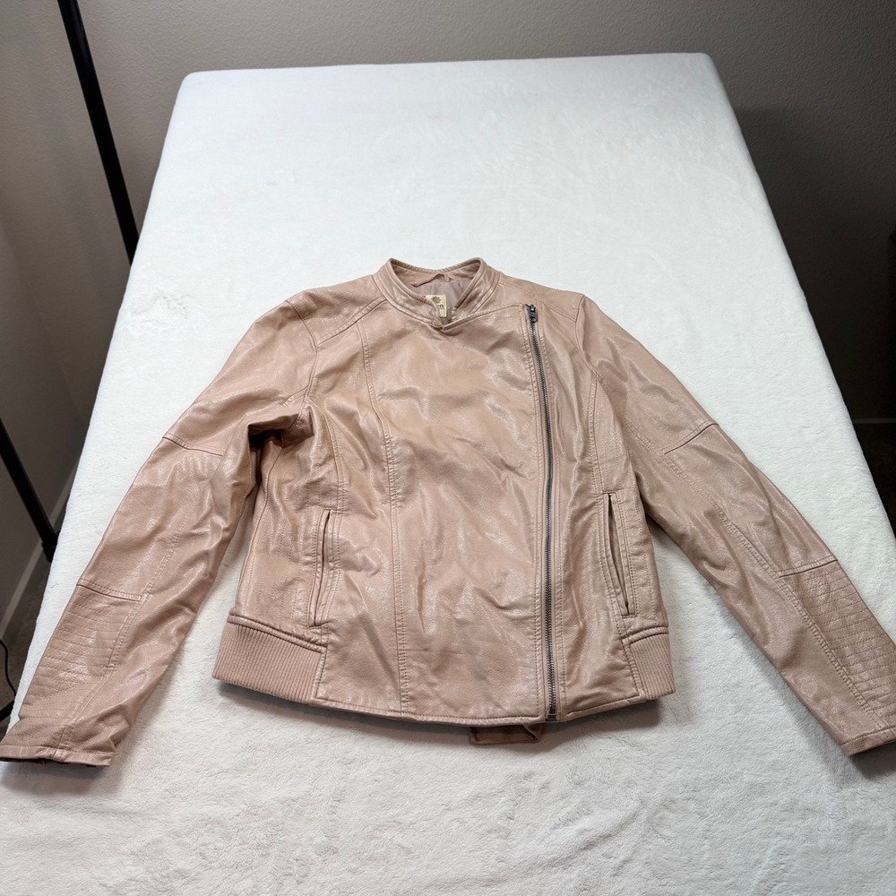 Ruff Hewn Moto Jacket Womens Medium Pink Good Faux‎ Leather Asymmetric Zip